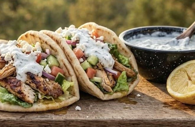 Greek chicken pitas with tzatziki