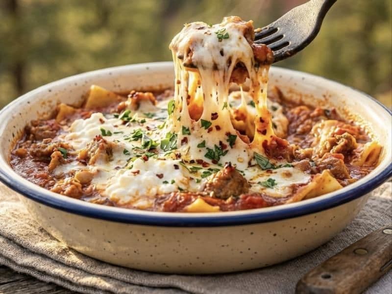 Cheesy lasagna in a bowl